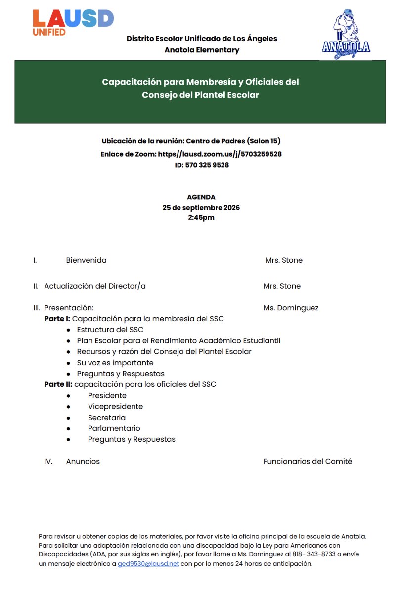 Agenda Spanish